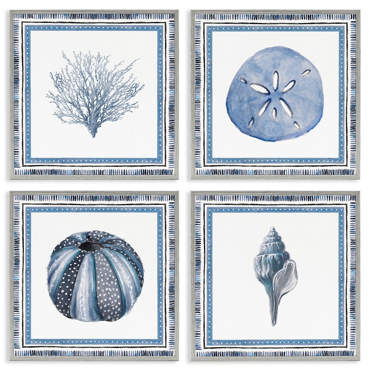 Stupell Industries Coastal Teal Bordered Coral 4pc Framed Giclee Set, design by Lanie Loreth
